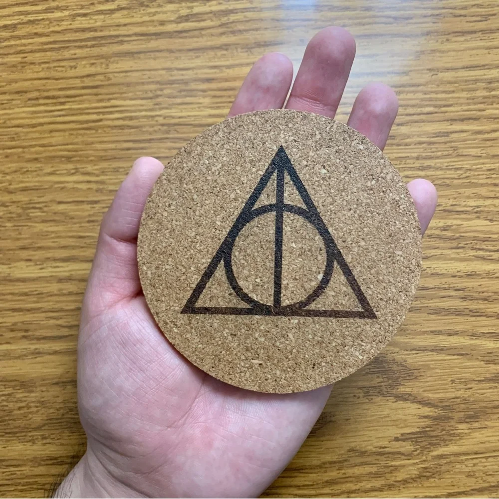 Harry Potter Deathly Hallows Symbol Laser Engraved Cork Coaster